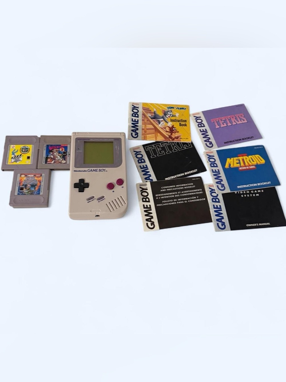 Nintendo Game Boy DMG-01 Original 1989 Gray Console Tested Works + Games Manuals